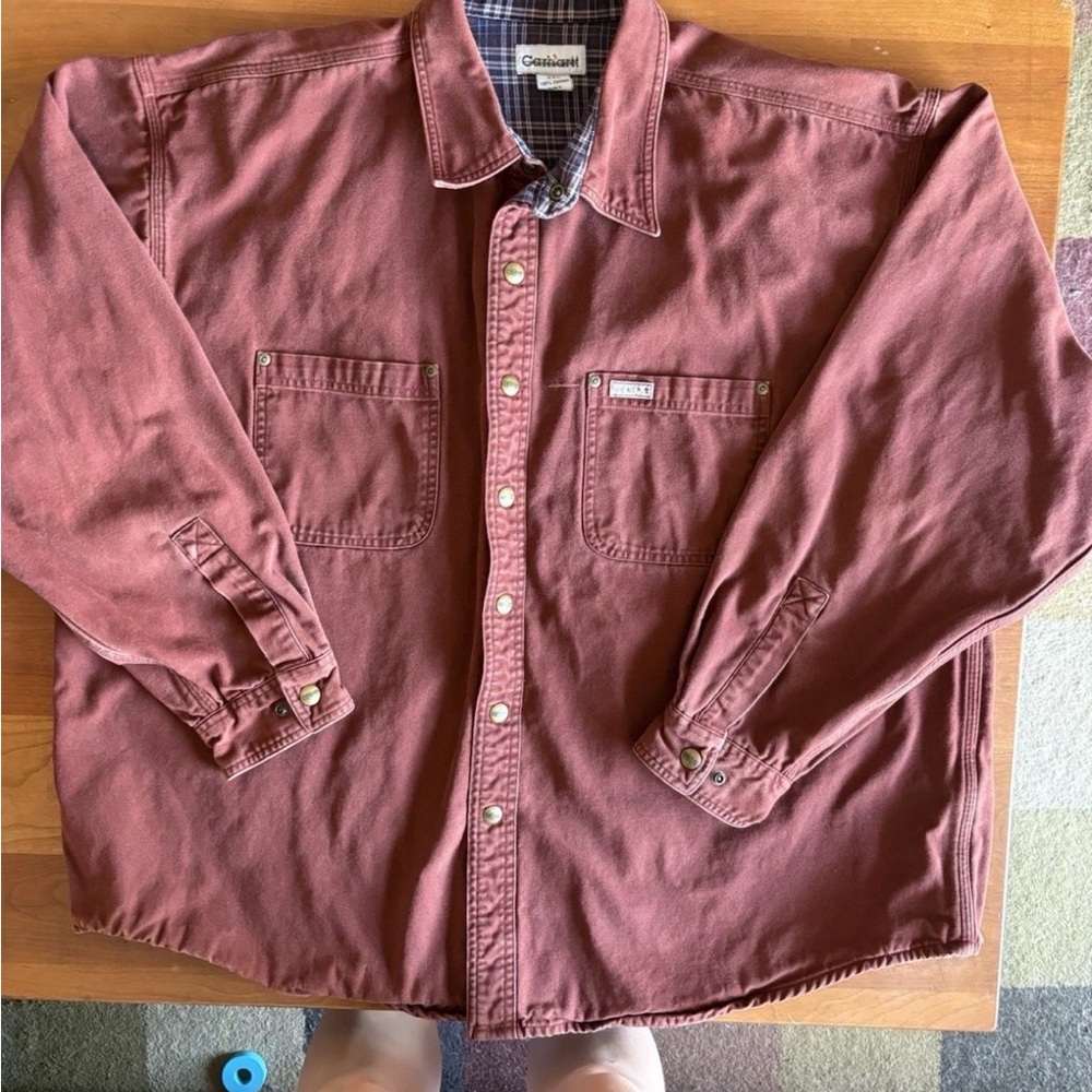 Vintage Carhartt Brick Red Shirt with Brass Button